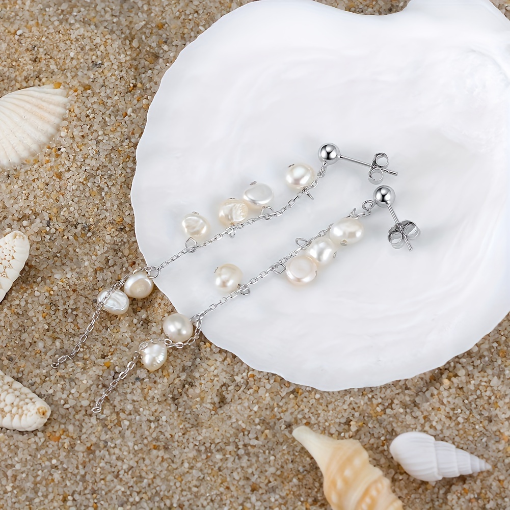 925 Silver Dangle Earrings with Pearl Decor Chain
